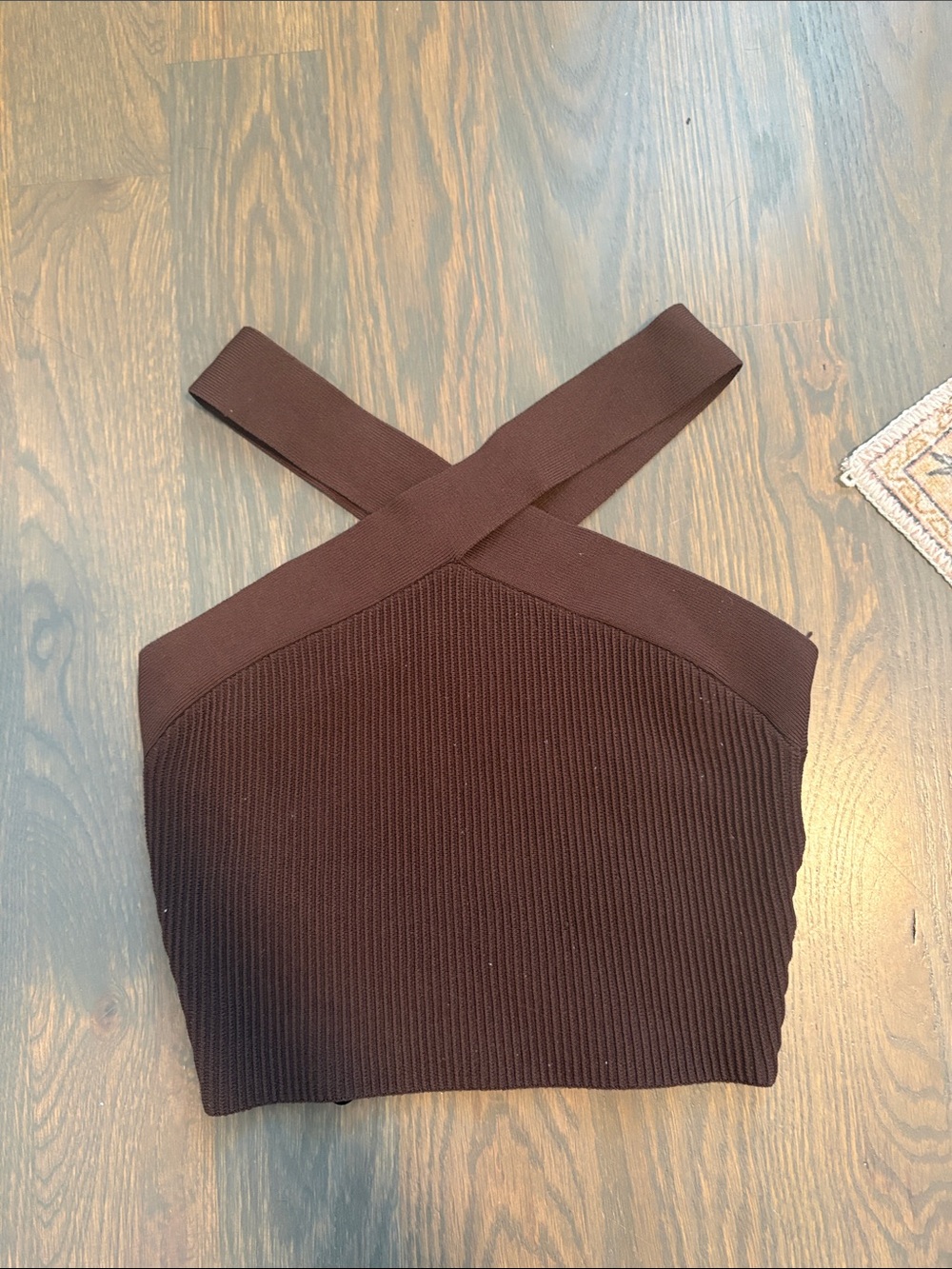 Babaton Aritzia Crisscross Ribbed Brown Crop Top